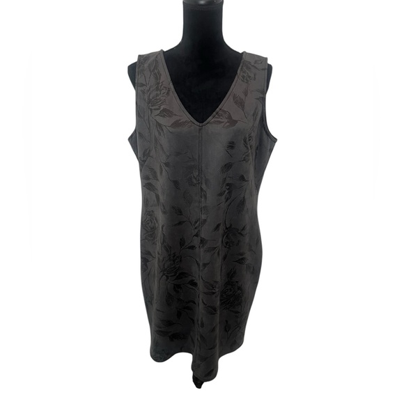 WHITE HOUSE BLACK MARKET GRAY SUEDE FLORAL V-NECK DRESS WOMENS SIZE 16 - Picture 4 of 11